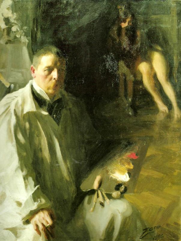 Anders Zorn sjalvportratt med modell oil painting picture